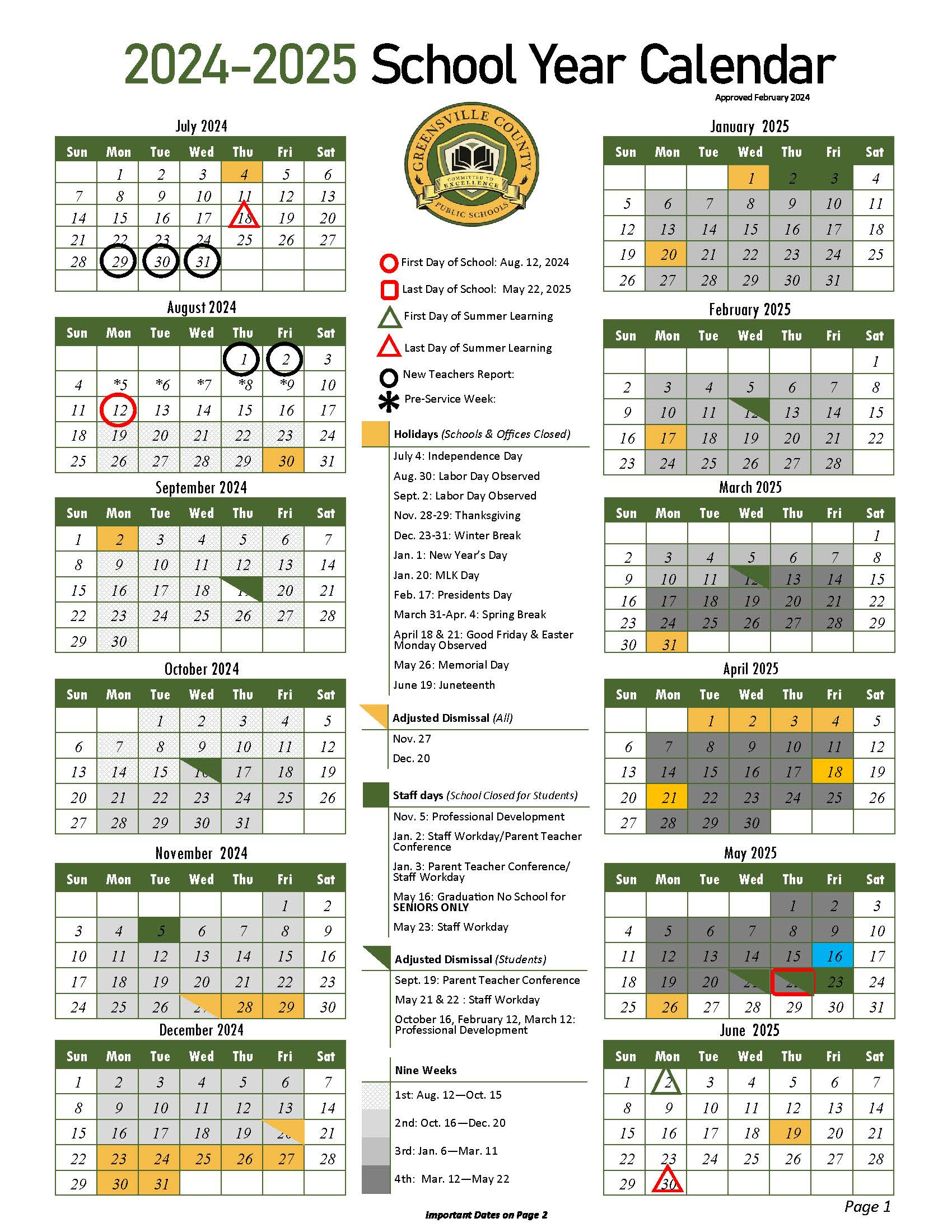 Augusta County School Calendar 2024-2025