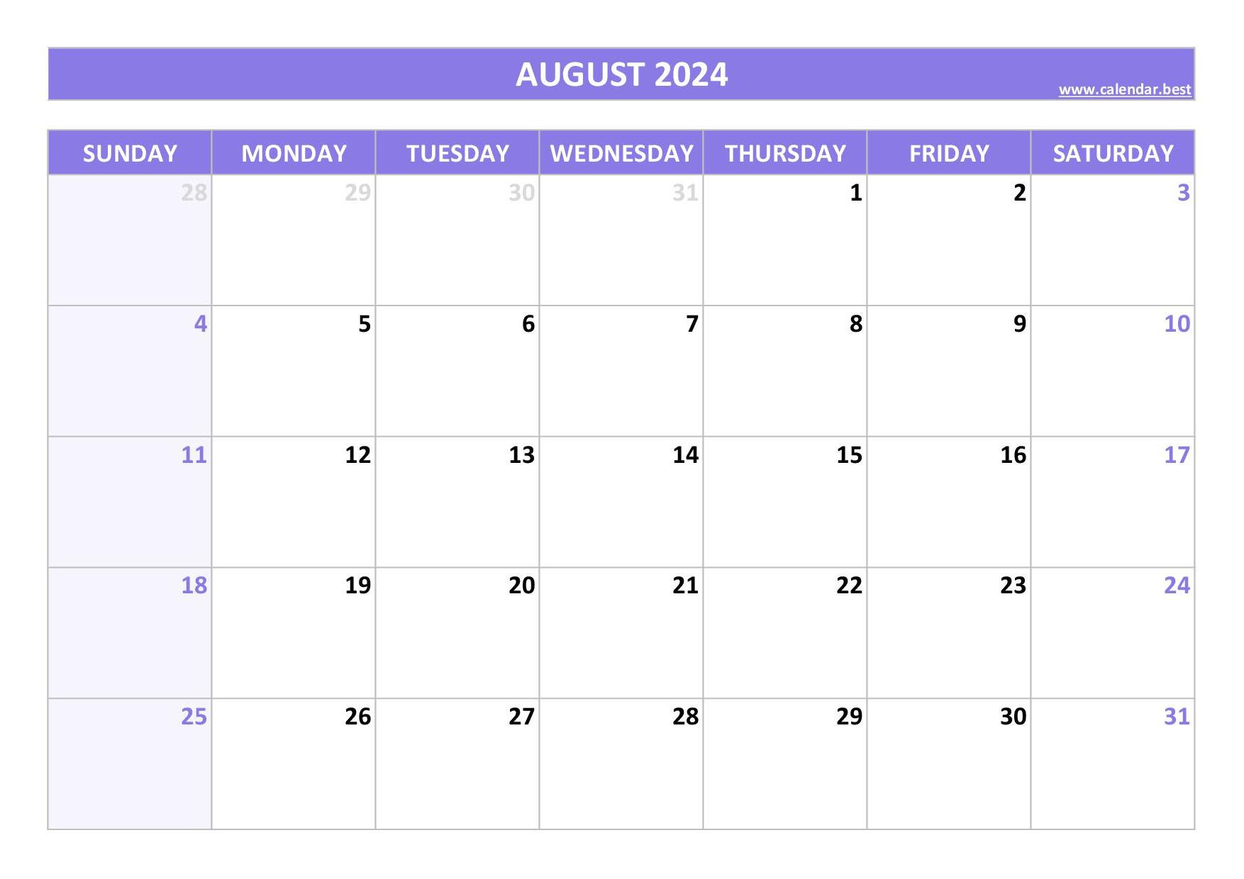 2024 Calendar - Calendar.best regarding August To December 2024 Calendar Printable