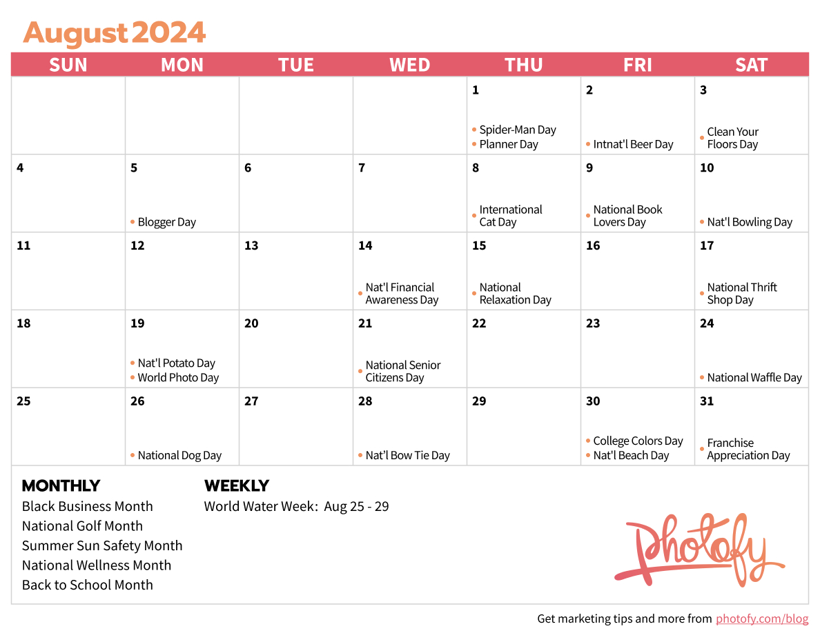 2024 Direct Sales Social Media Calendar - Photofy intended for National Day Calendar August 2024