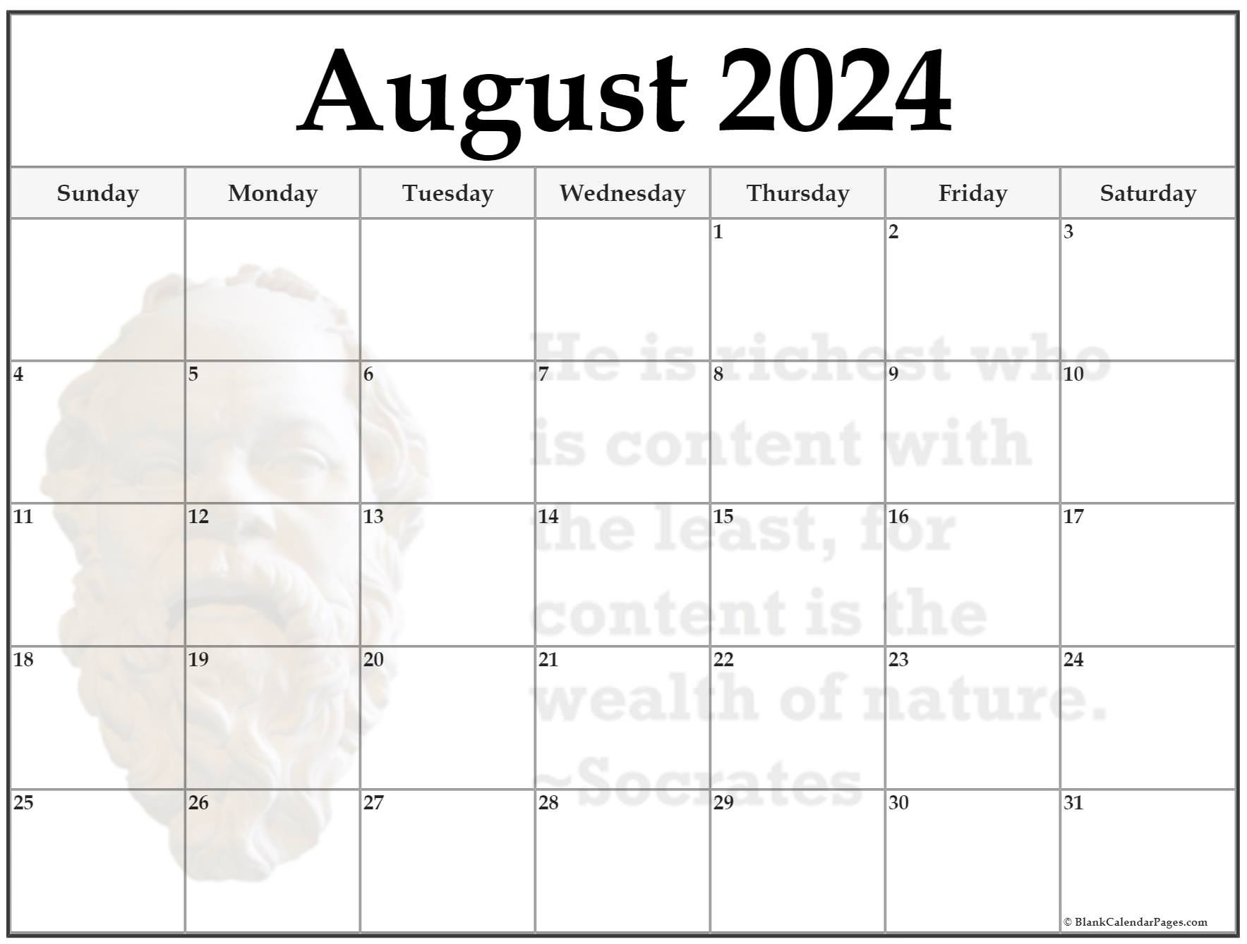 24+ August 2024 Quote Calendars for August Blank Calendar 2024