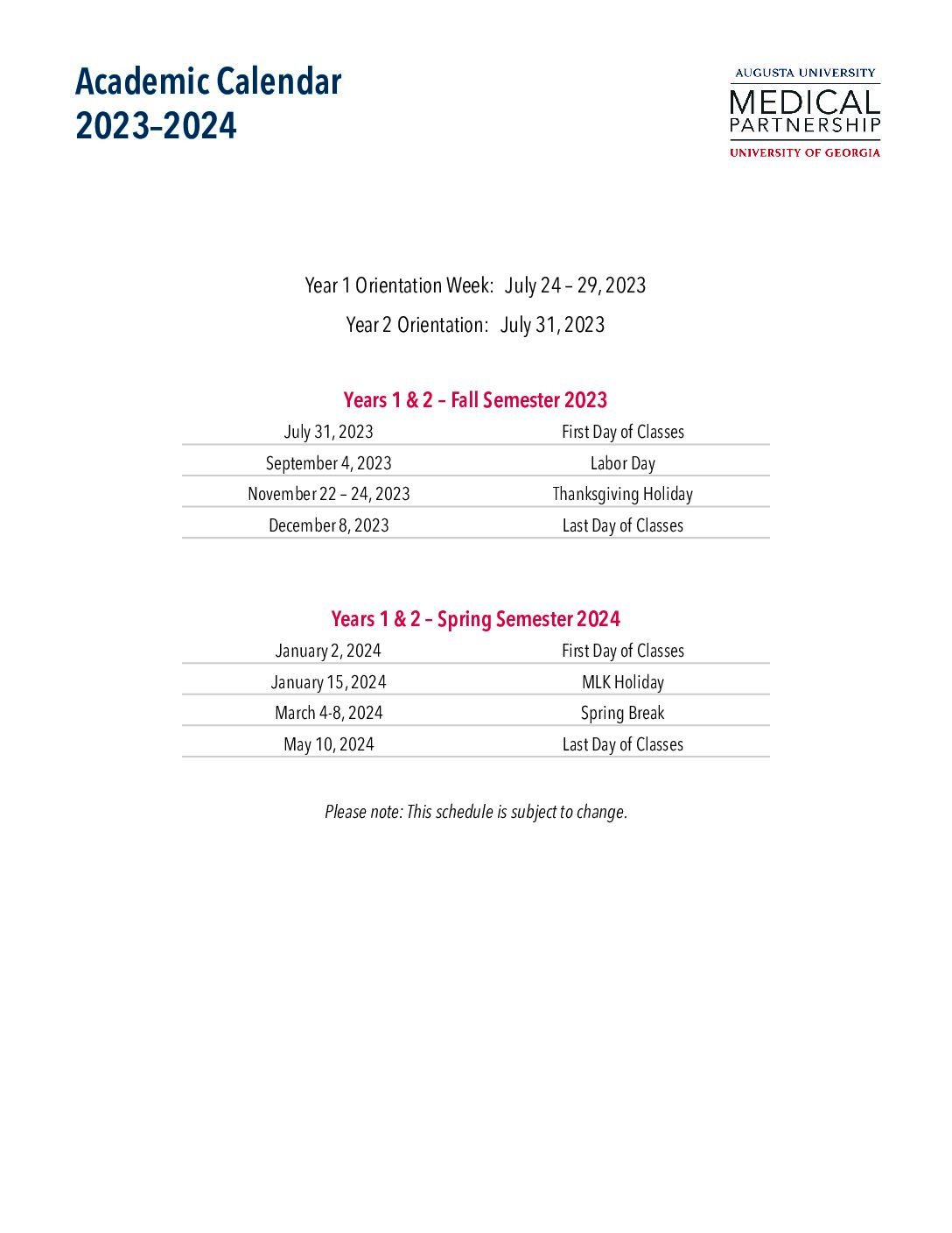 Academic Calendar Augusta University 2024