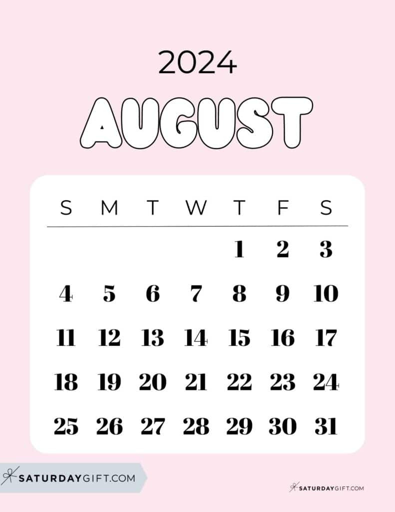 August 2024 Calendar - 20 Cute &amp;amp; Free Printables | Saturdaygift for Cute August Calendar 2024