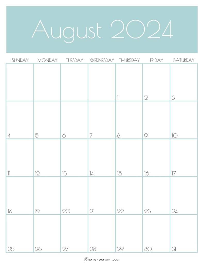 August 2024 Calendar - 20 Cute &amp;amp; Free Printables | Saturdaygift pertaining to August 2024 Calendar Printable Vertical