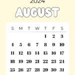 August 2024 Calendar   20 Cute & Free Printables | Saturdaygift Throughout August 2024 Calendar Cute