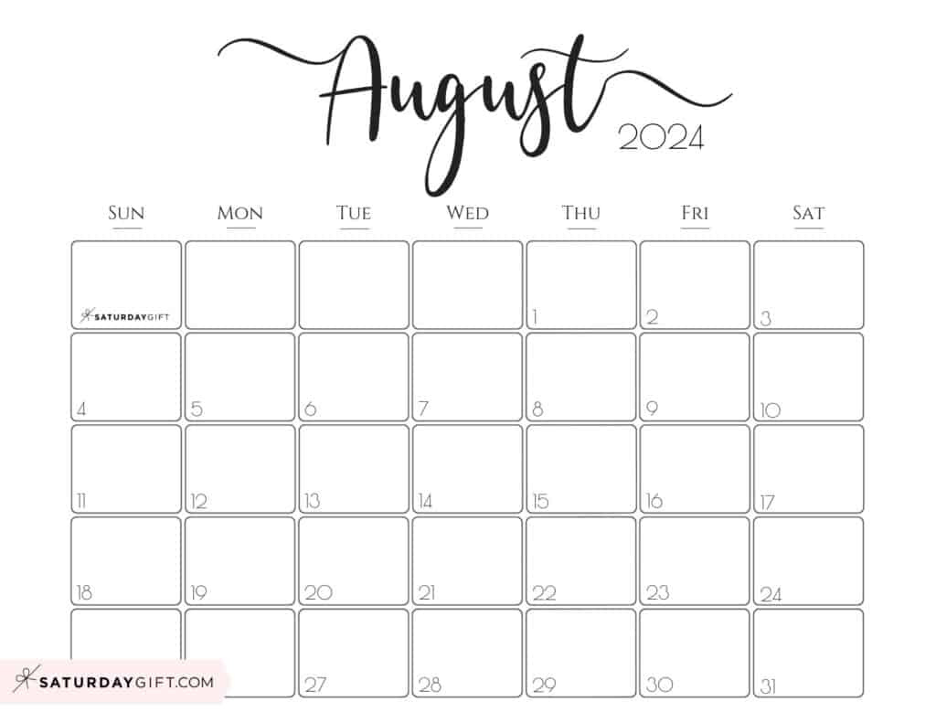 August 2024 Calendar - 20 Cute &amp;amp; Free Printables | Saturdaygift throughout August 2024 Calendar Cute Printable