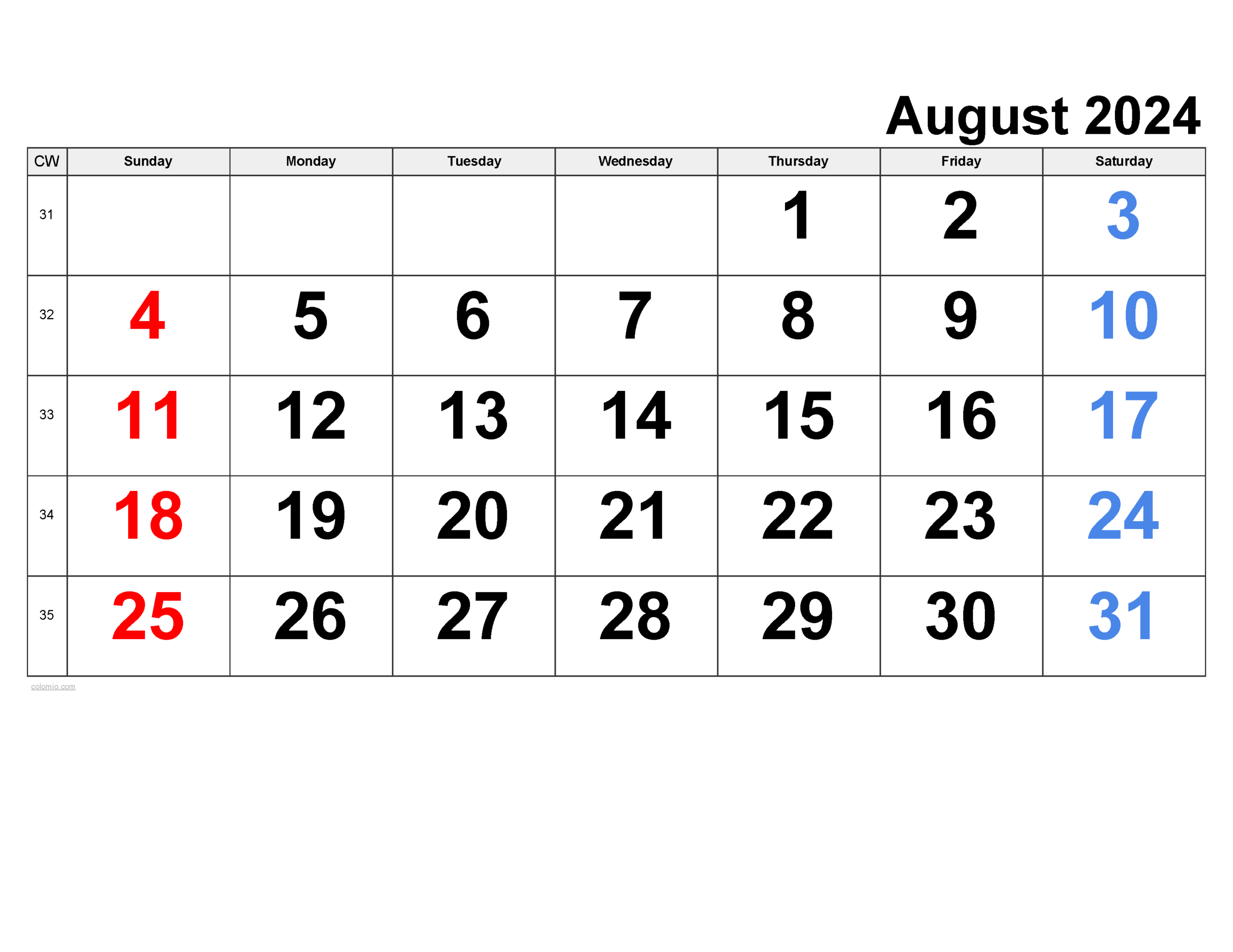 August 2024 Calendar | Free Printable Pdf, Xls And Png intended for Printable August 24 Calendar