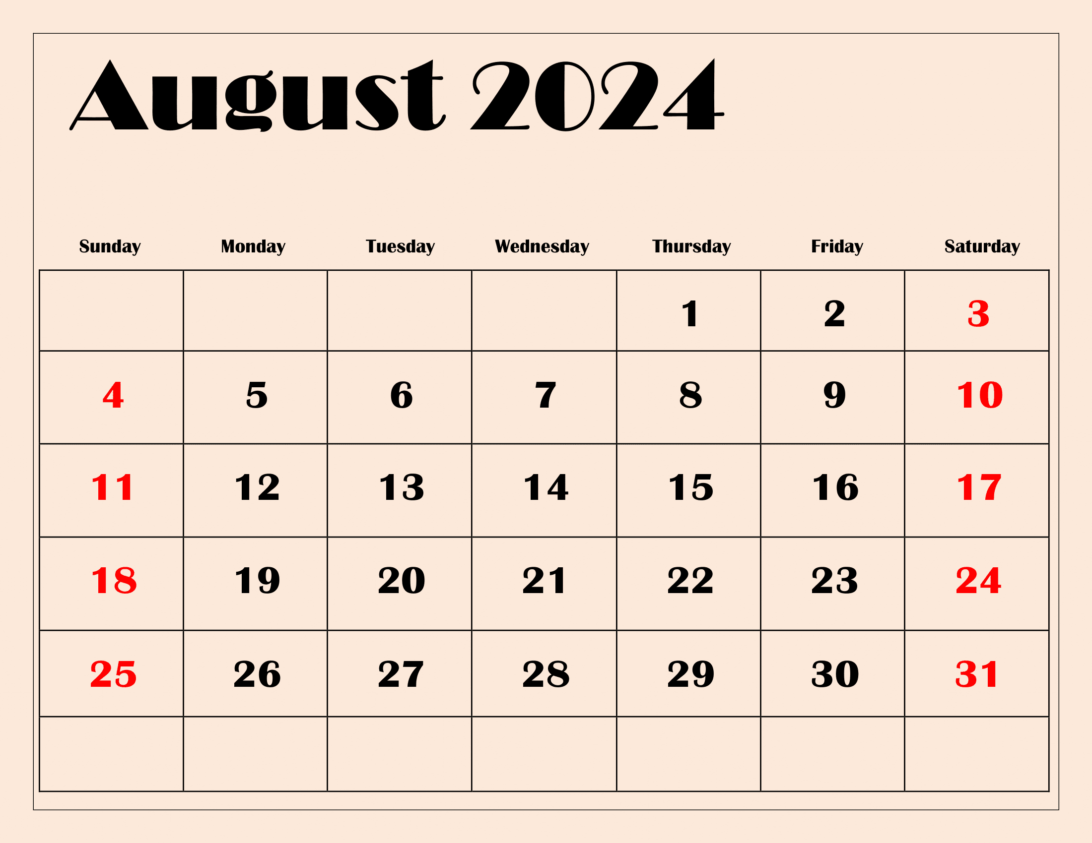 August 2024 Calendar Printable Pdf Templates Free Download with regard to August Calendar Blank 2024 Printable