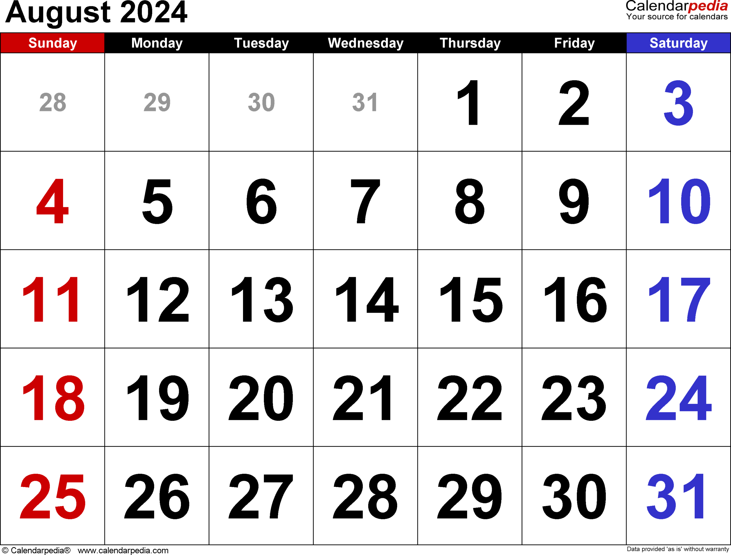 August 2024 Calendar | Templates For Word, Excel And Pdf for 2024 Calendar August