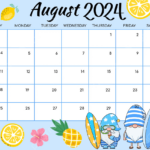 August 2024 Calendar With Flamingo In Multicolored Cartoon Style Within August Calendar Clip Art 2024