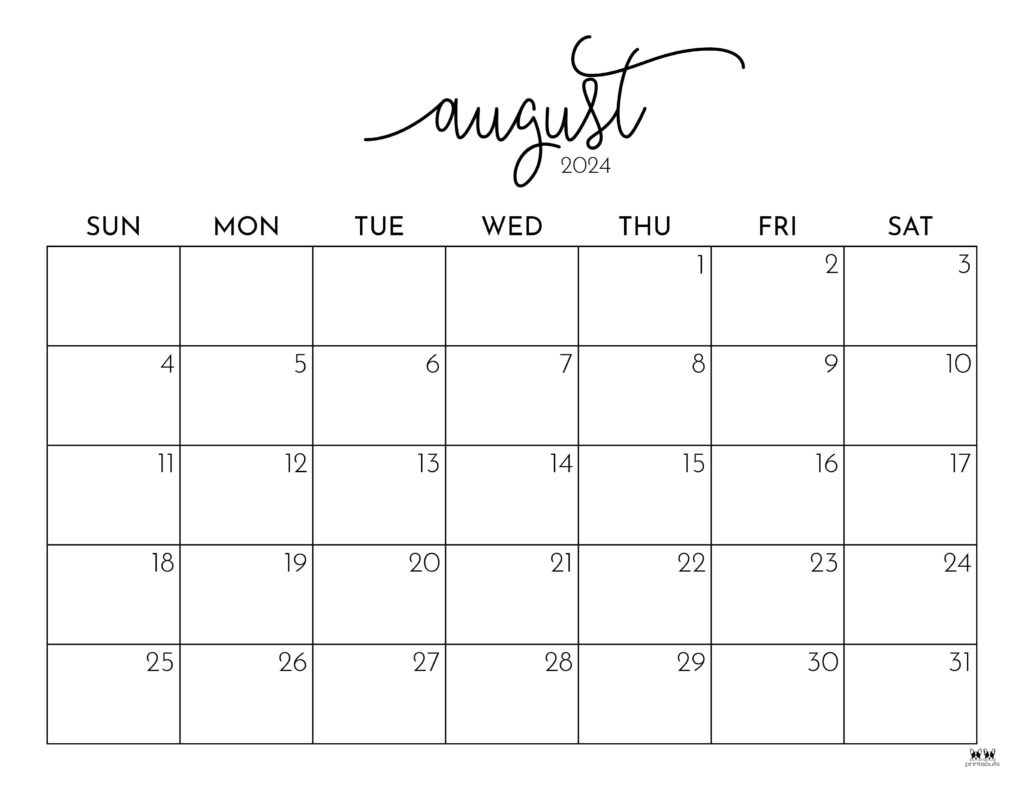 August 2024 Calendars - 50 Free Printables | Printabulls for 2024 August Free Printable Calendar