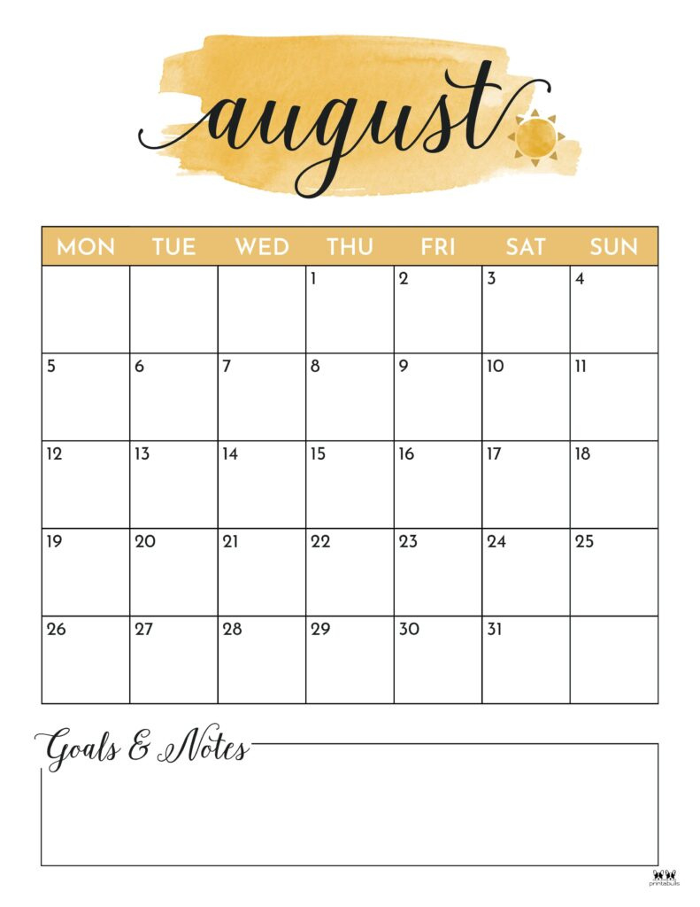 August 2024 Calendars - 50 Free Printables | Printabulls for Show Me August Calendar 2024