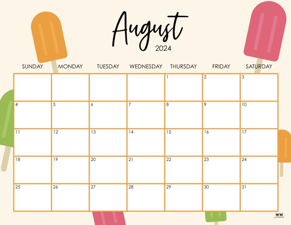 August 2024 Calendars - 50 Free Printables | Printabulls in August 2024 Calendar Cute Printable