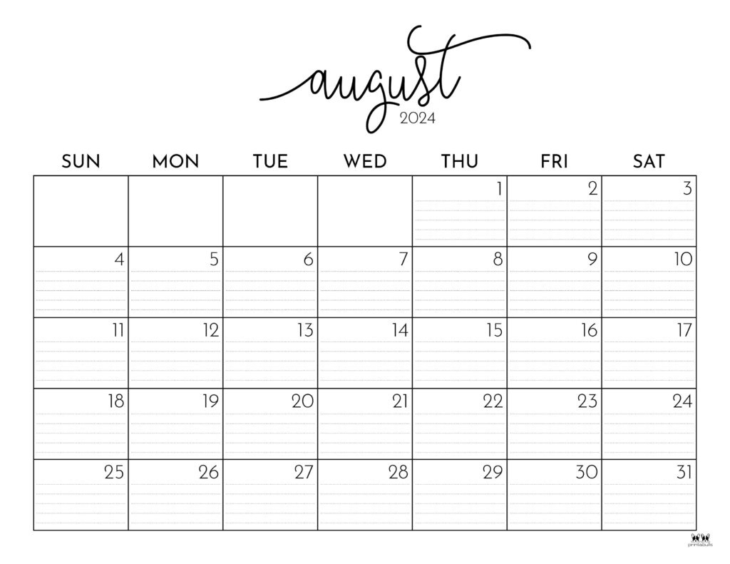 August 2024 Calendars - 50 Free Printables | Printabulls throughout August 2024 Printable Calendar With Holidays