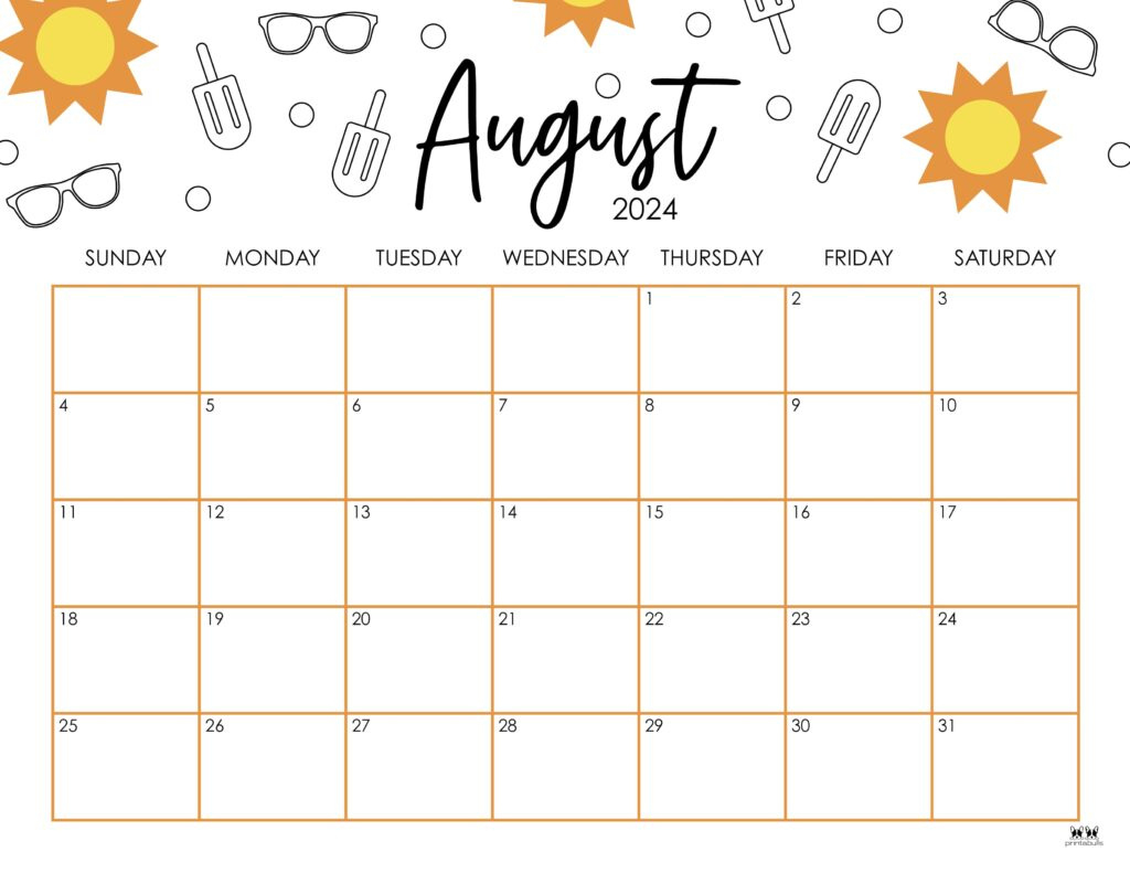 August 2024 Calendars - 50 Free Printables | Printabulls throughout Cute August Calendar 2024