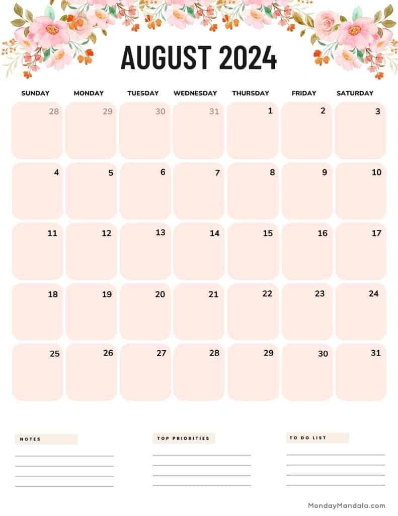 August 2024 Calendars (52 Free Pdf Printables) throughout August 2024 Calendar Printable Portrait