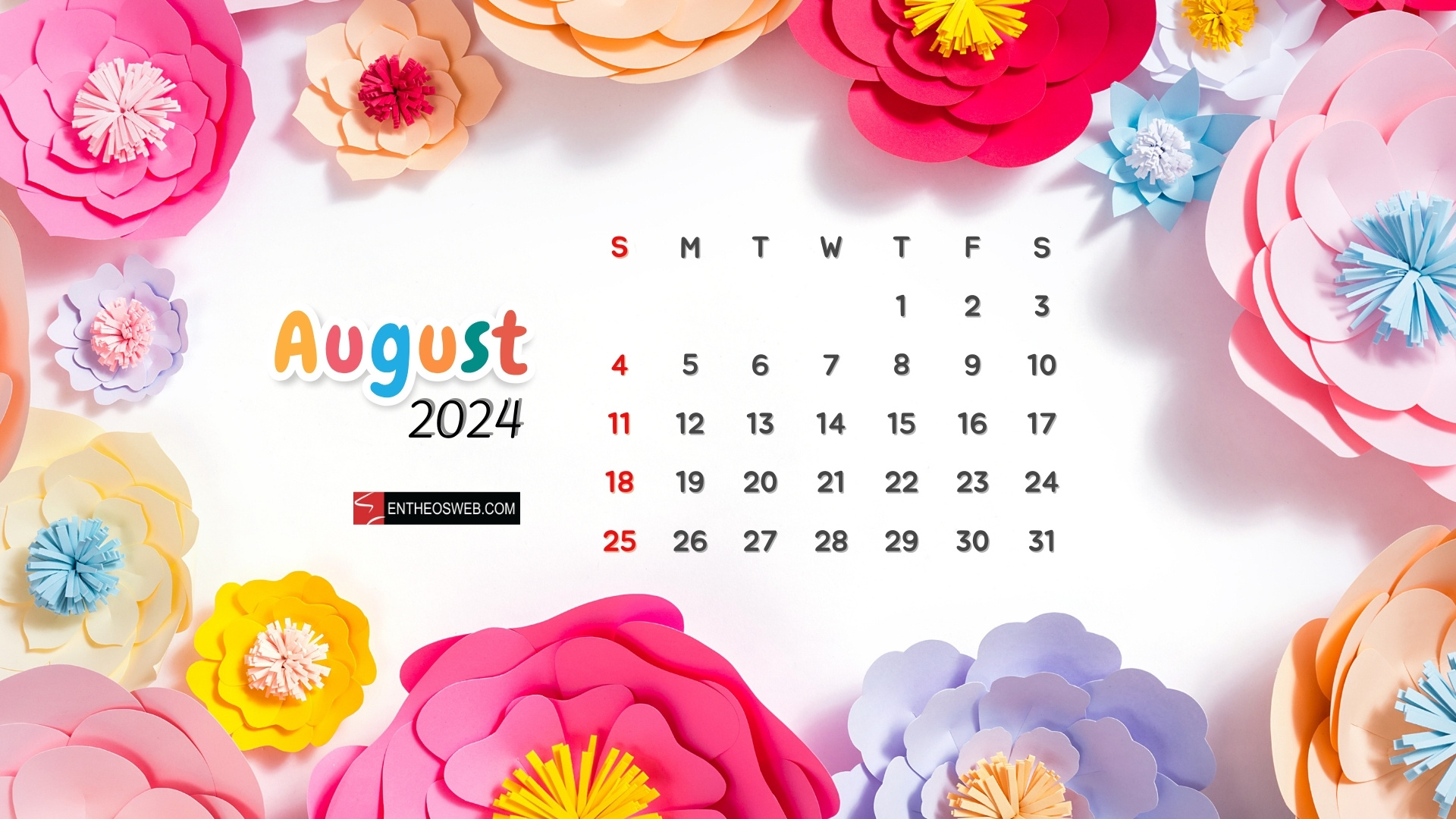 August 2024 Calendar Desktop Wallpaper