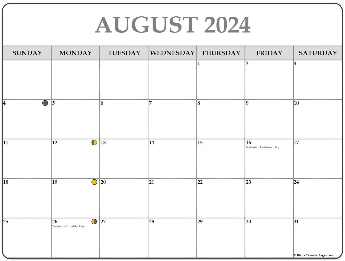 August 2024 Lunar Calendar | Moon Phase Calendar for August 2024 Moon Phase Calendar