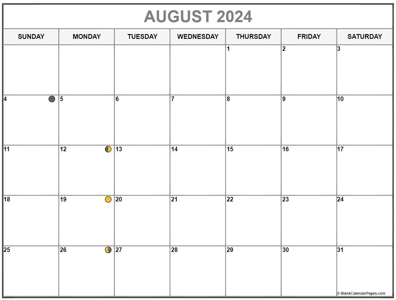 August 2024 Lunar Calendar | Moon Phase Calendar intended for Lunar Calendar August 2024