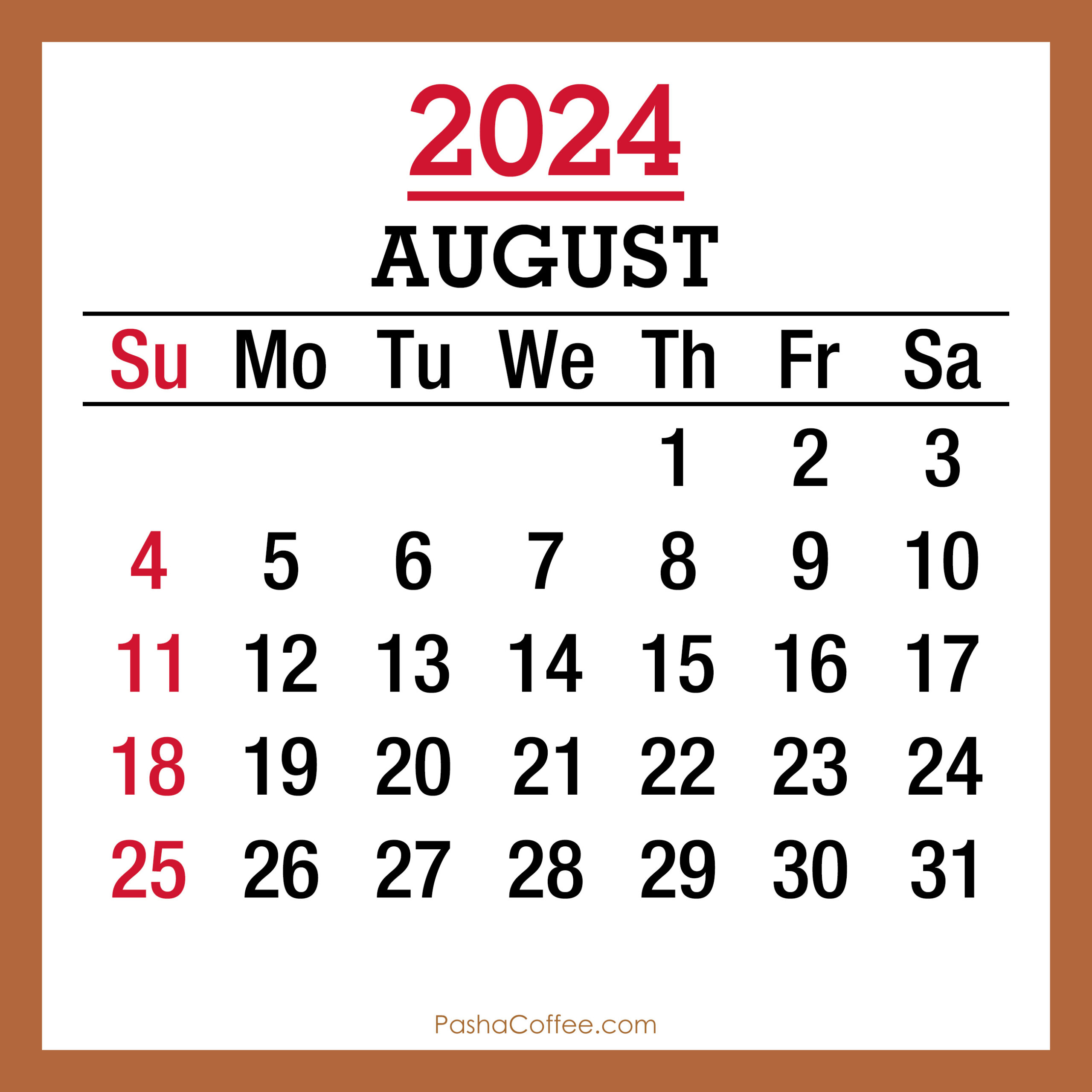 August 2024 Monthly Calendar With Holidays, Printable Free, Beige inside Calendar August 24