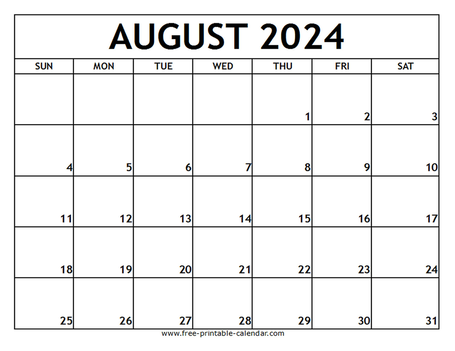 August 2024 Printable Calendar - Free-Printable-Calendar for August - December 2024 Calendar