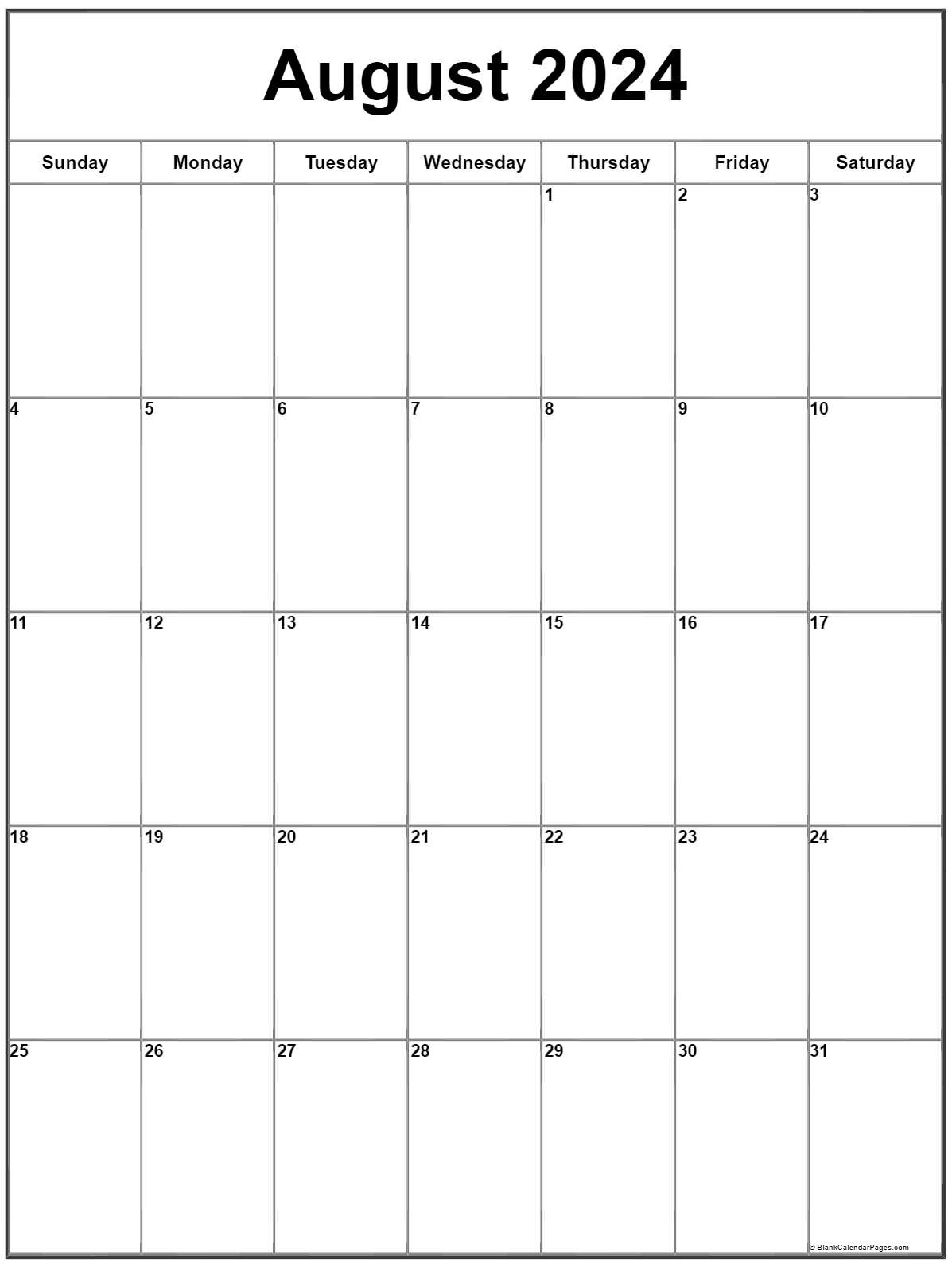 August 2024 Vertical Calendar | Portrait pertaining to August 2024 Calendar Printable Vertical