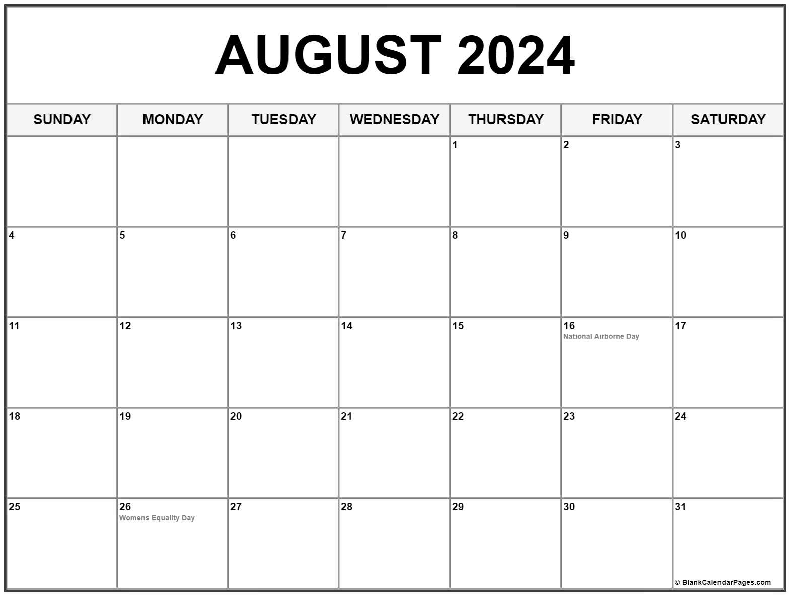 National Day Calendar August 2024 Printable