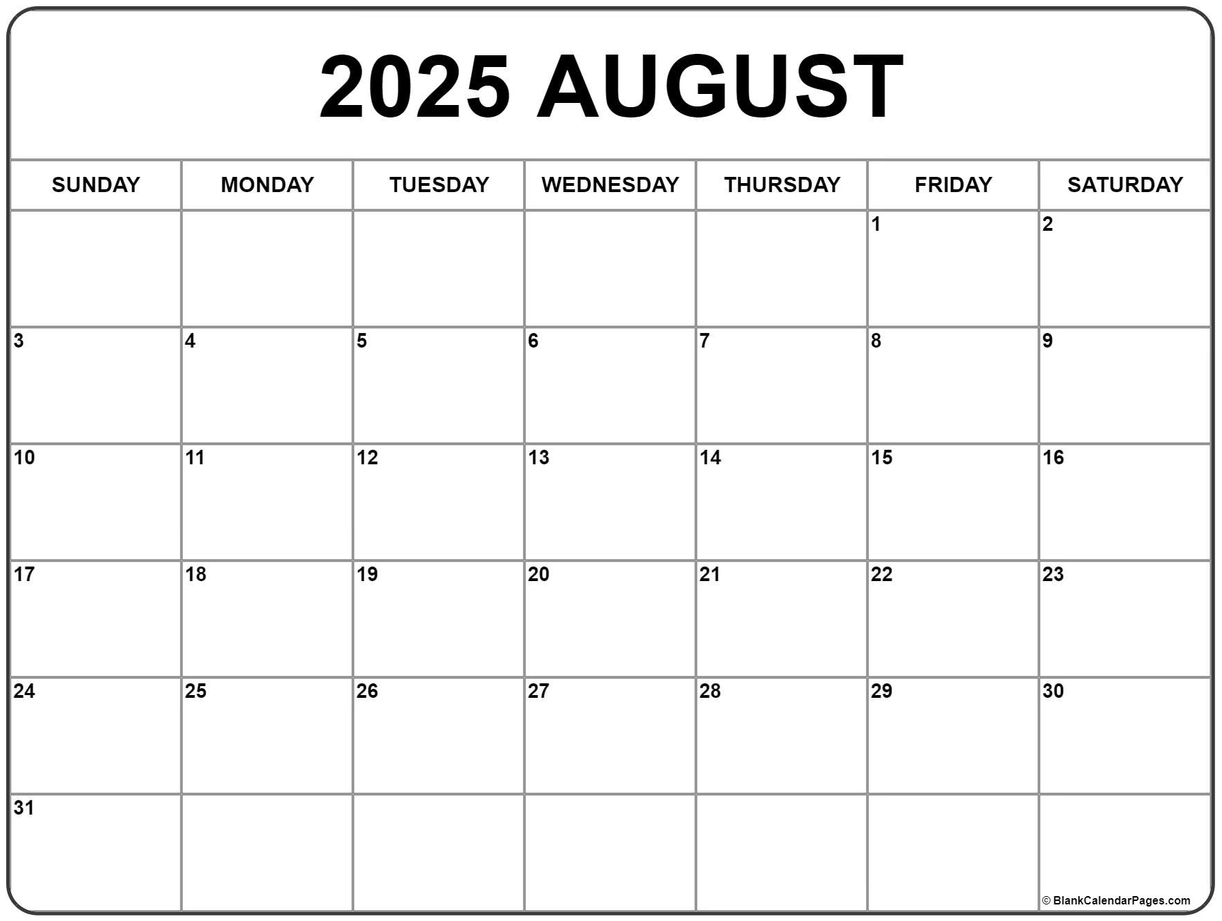 August 2025 Calendar | Free Printable Calendar throughout August 2025 Calendar