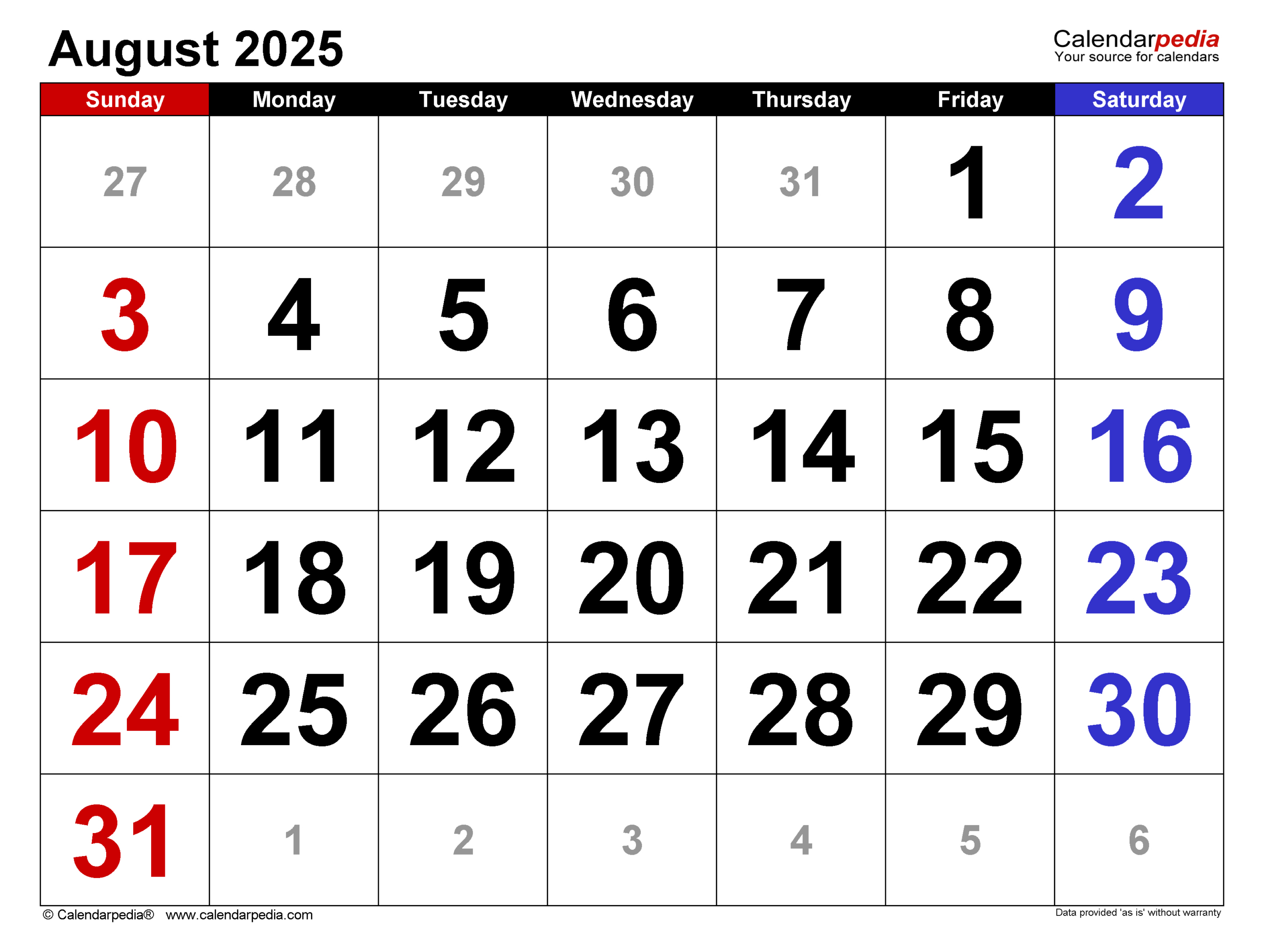 August 2025 Calendar | Templates For Word, Excel And Pdf for Calendar For August 2025