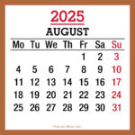 August 2025 Monthly Calendar, Printable Free, Beige, Monday Start Within 2025 August Calendar