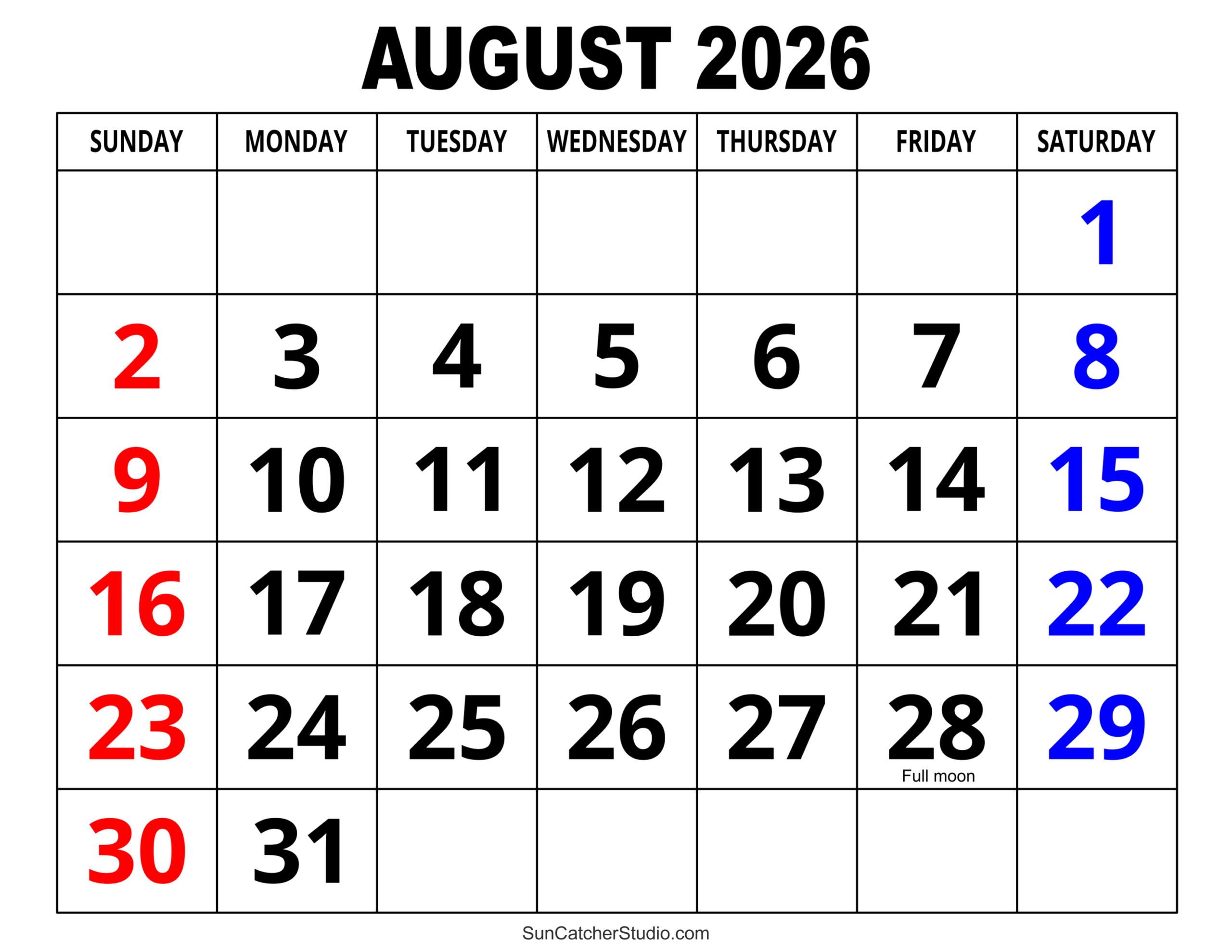 August 2026 Calendar (Free Printable) – Diy Projects, Patterns within August 2026 Calendar