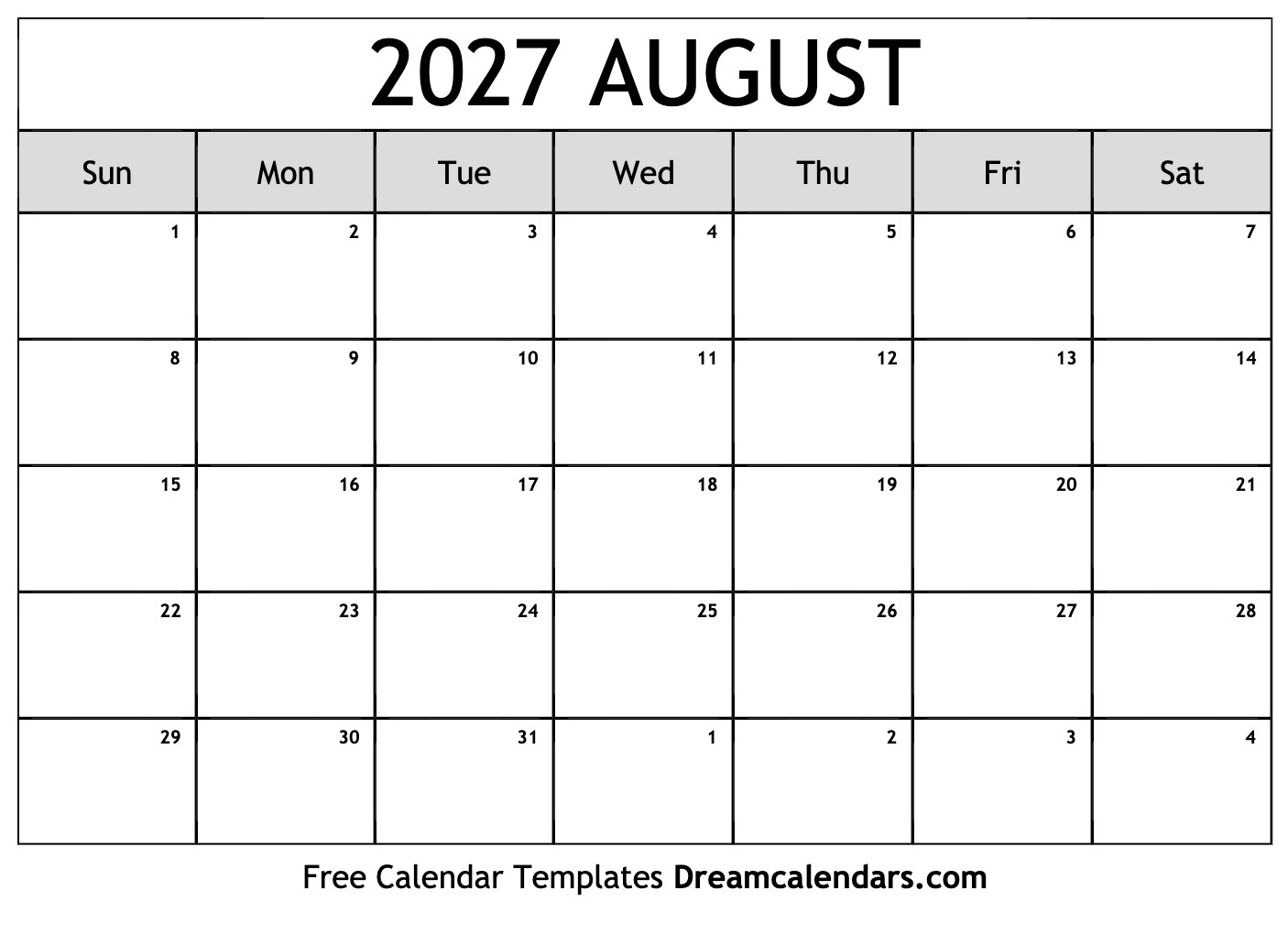 August 2027 Calendar