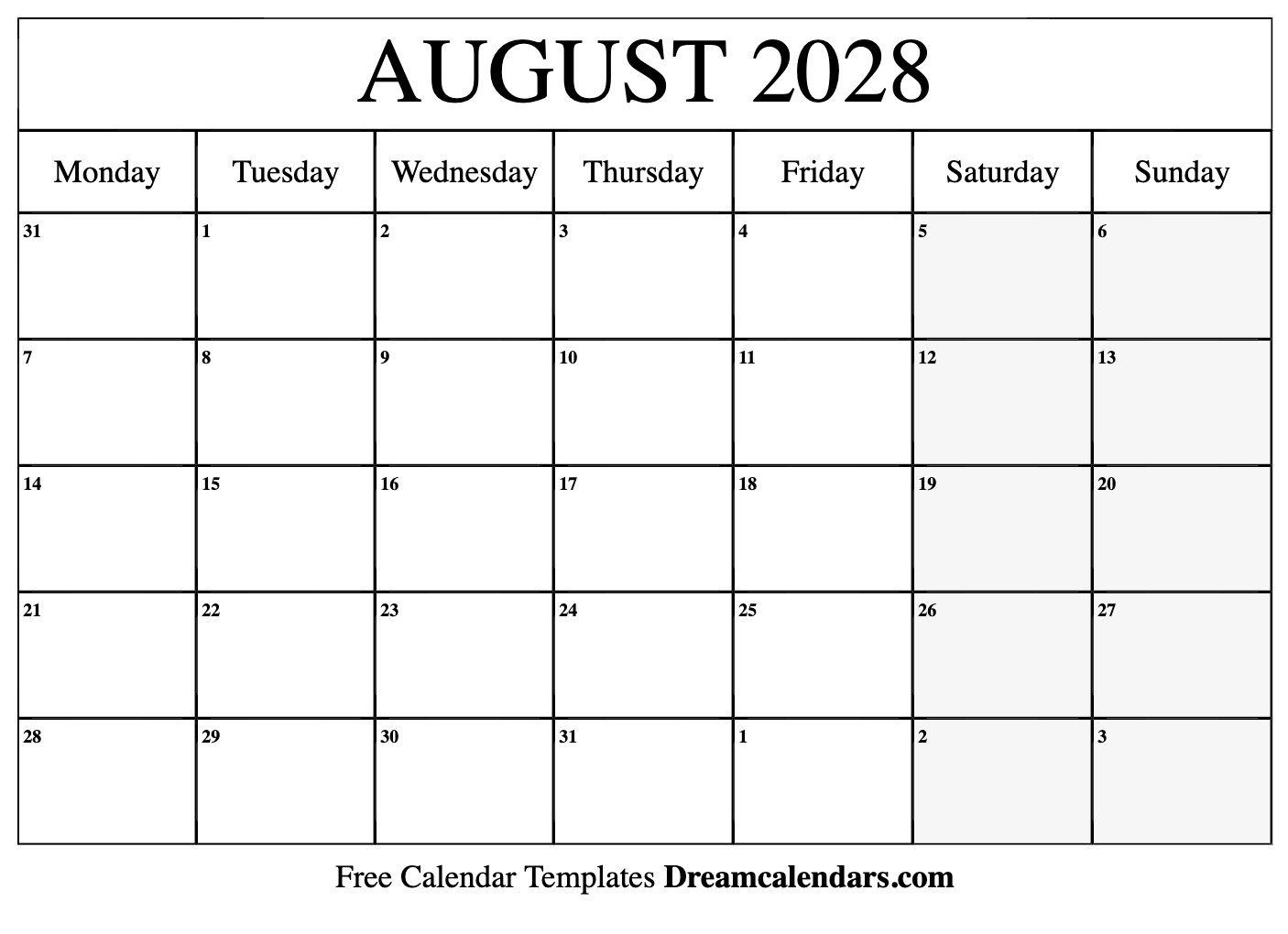 August 2028 Calendar