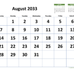 August 2033 Calendar With Extra Large Dates | Wikidates Intended For August 2033 Calendar