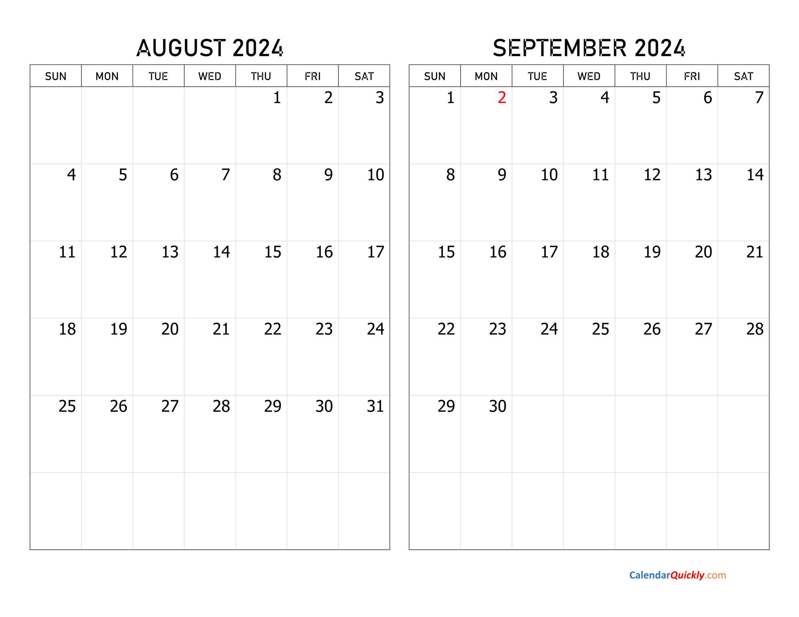 August And September 2024 Calendar | Calendar Quickly for August September Calender 2024