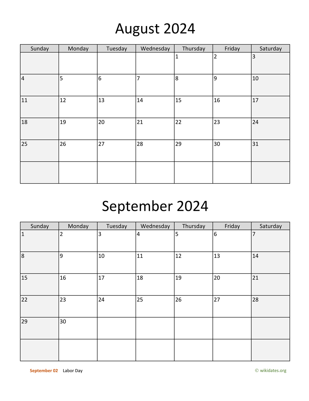 August And September 2024 Calendar | Wikidates in August September 2024 Calendar