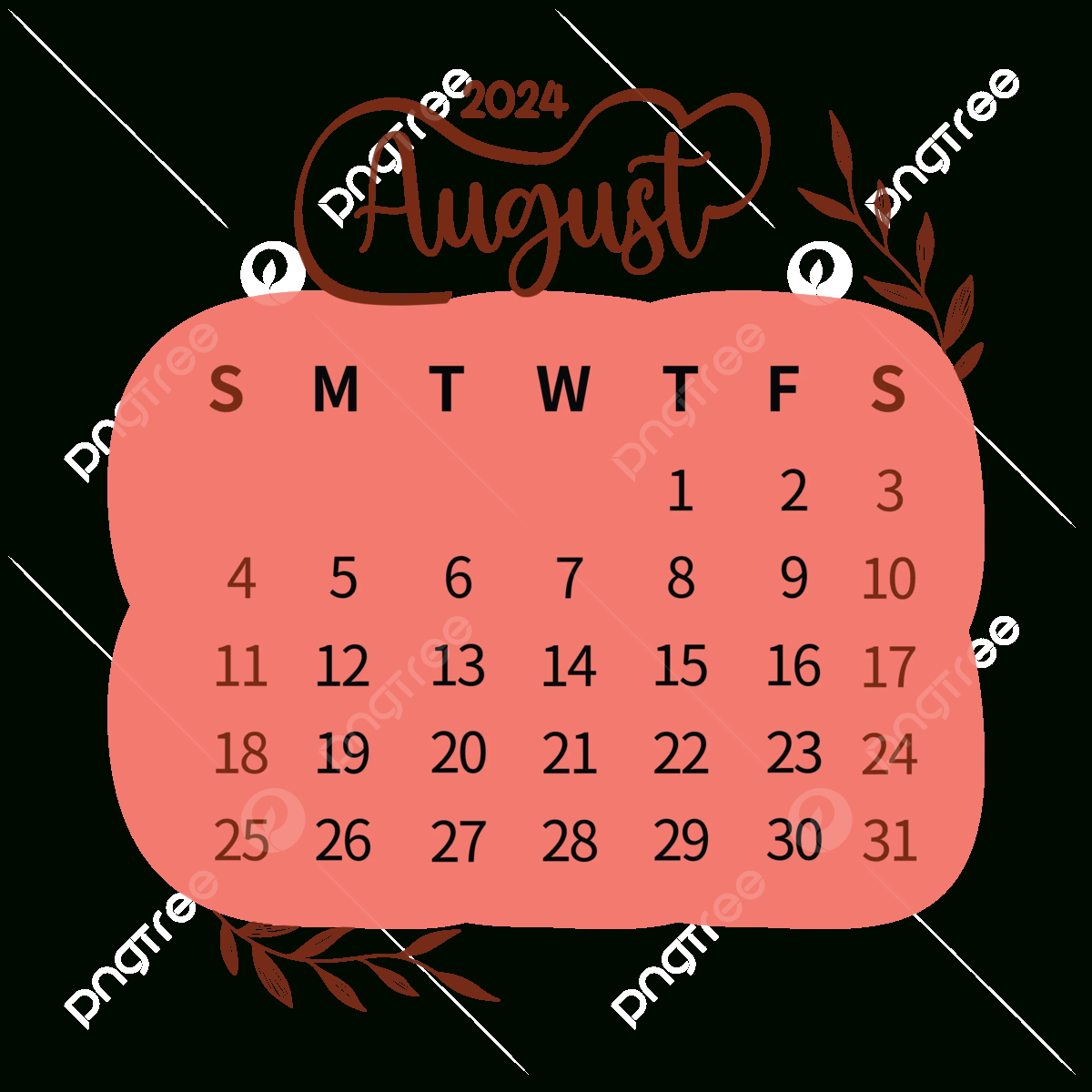 August Calendar Clipart 2024