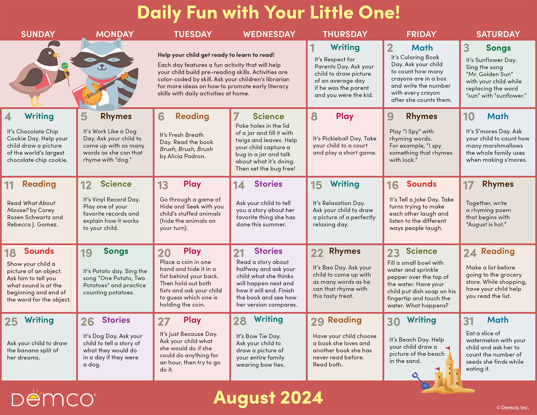 Early Literacy Activities — August 2024: Activities, Books, And More! for August Calendar Ideas 2024