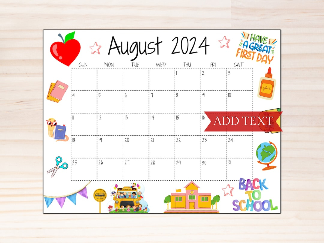 Editable August 2024 Calendar, Printable Calendar 2024, Back To pertaining to August Calendar Clipart 2024