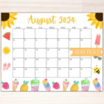 Editable August 2024 Calendar, Printable Calendar 2024, School Calendar,  Kids Classroom Calendar, Sunflower Calendar, Summer Planner   Etsy Pertaining To August 2024 Printable Calendar Free