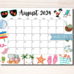 Editable August 2024 Calendar, Printable Calendar 2024, Summer In August 2024 Calendar Editable