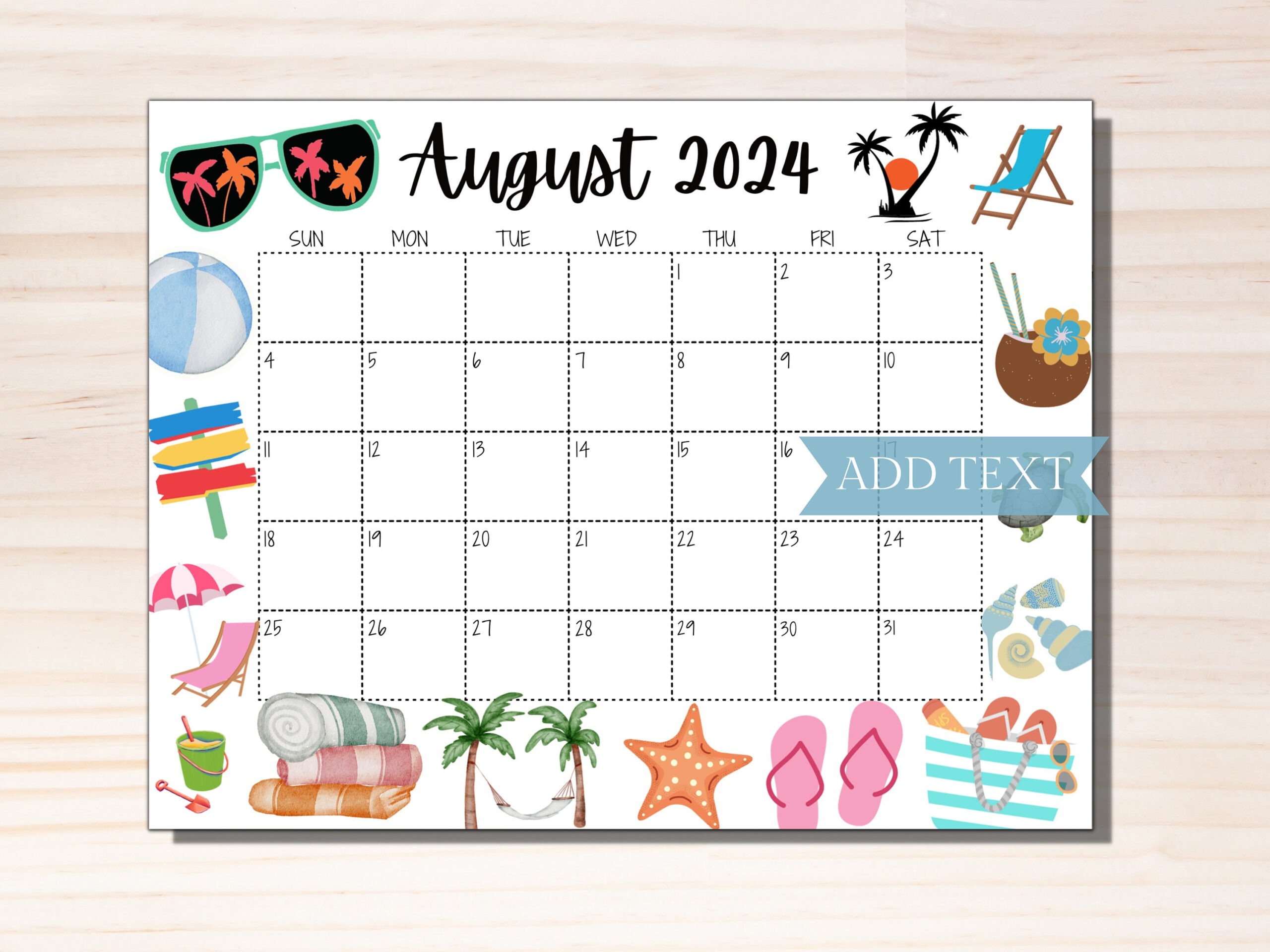 Editable August 2024 Calendar, Printable Calendar 2024, Summer throughout Editable August 2024 Calendar