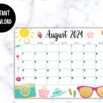 Editable Printable August Calendar 2024 Cute Summer Themed August Intended For August Themed Calendar 2024