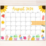 Editierbarer Kalender August 2024, Druckbarer Kalender 2024, Schulkalender,  Kinderkalender, Sonnenblumenkalender, Sommerplaner   Etsy.de In Free August Printable Calendar 2024