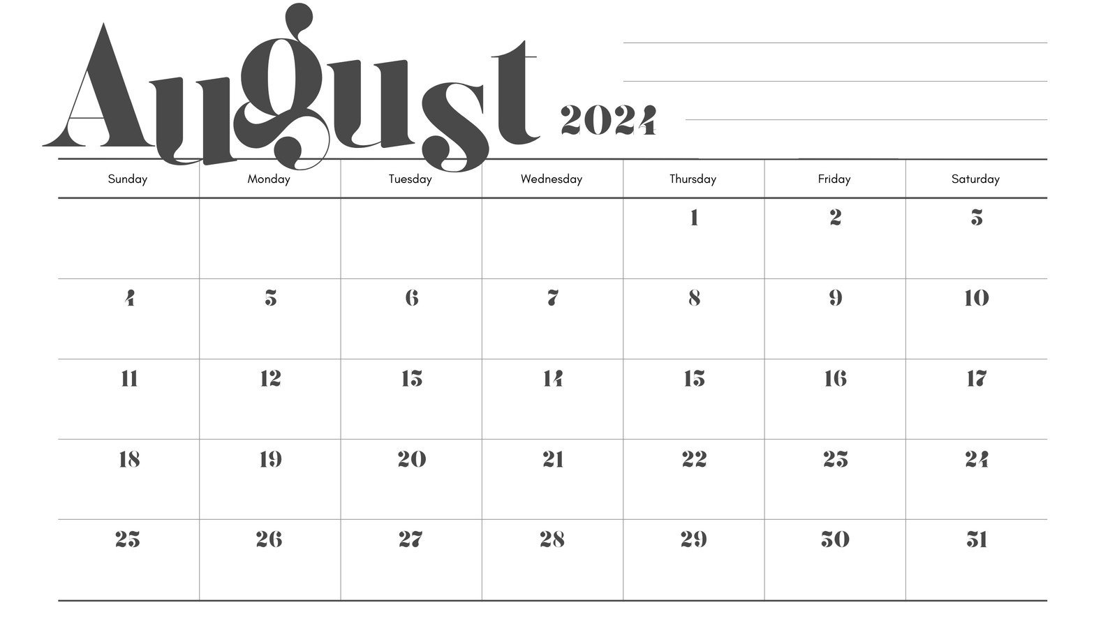 Free Printable August 2024 Calendar Templates | Canva for August 2024 Calendar Template