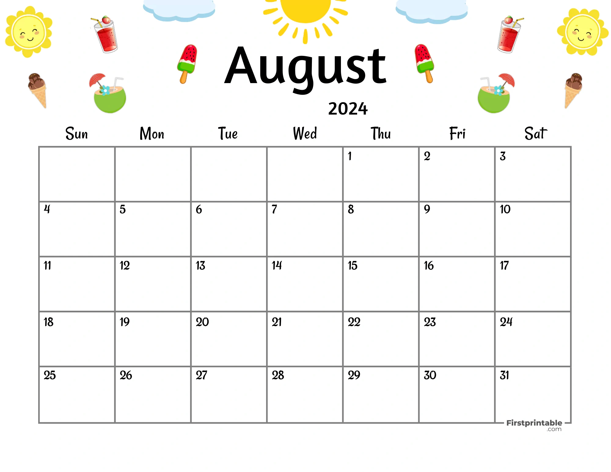 August Themed Calendar 2024