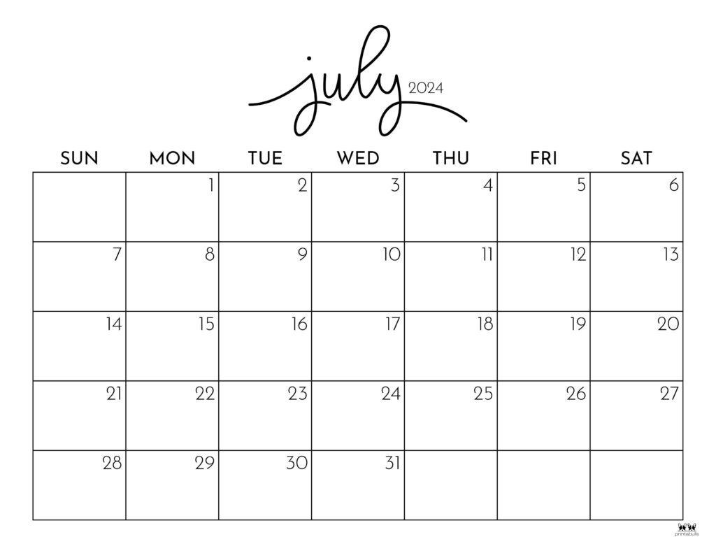 July 2024 Calendars - 50 Free Printables | Printabulls for Printable Calendar July And August 2024