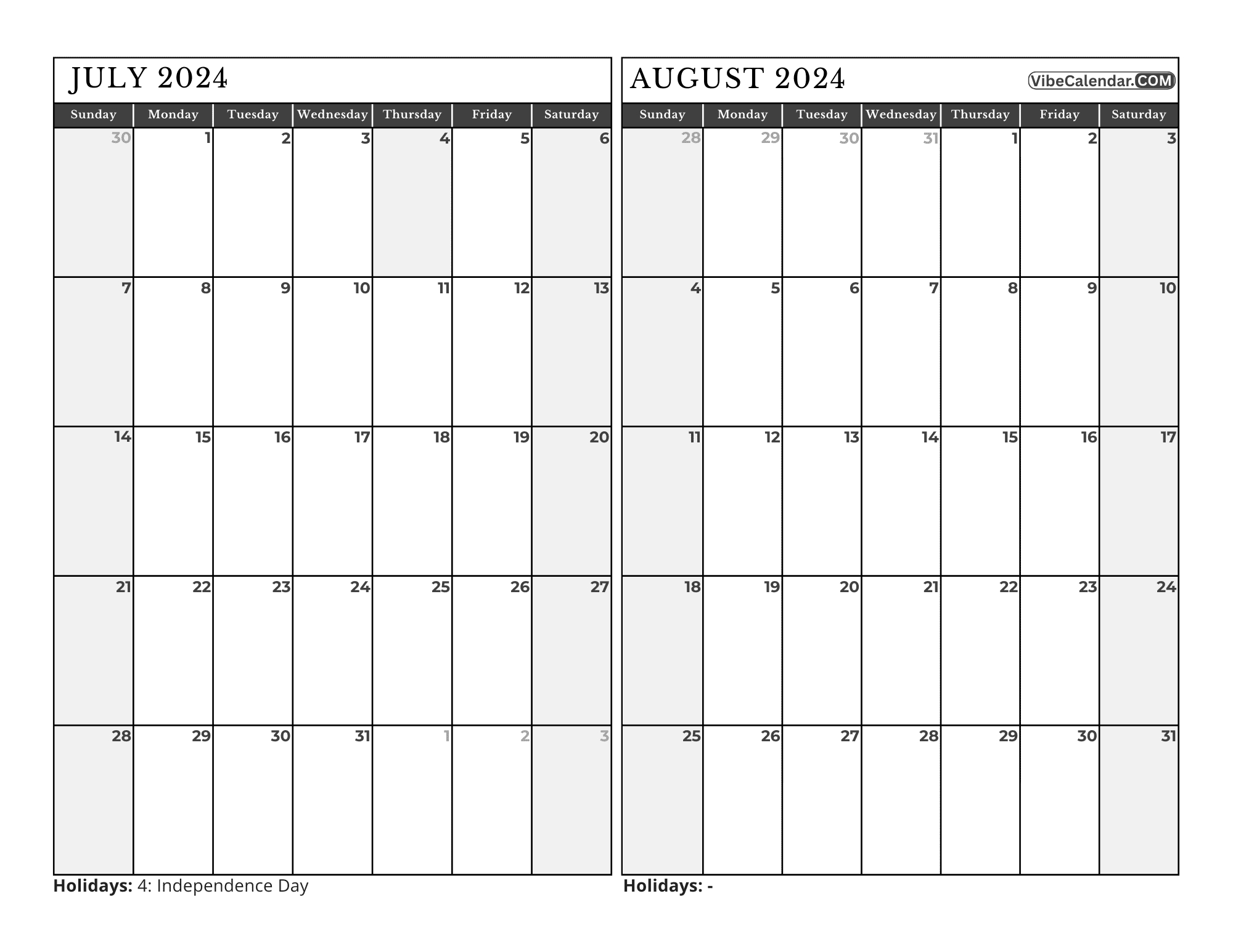 July And August 2024 Calendar - Printable With Holidays intended for August July Calendar 2024