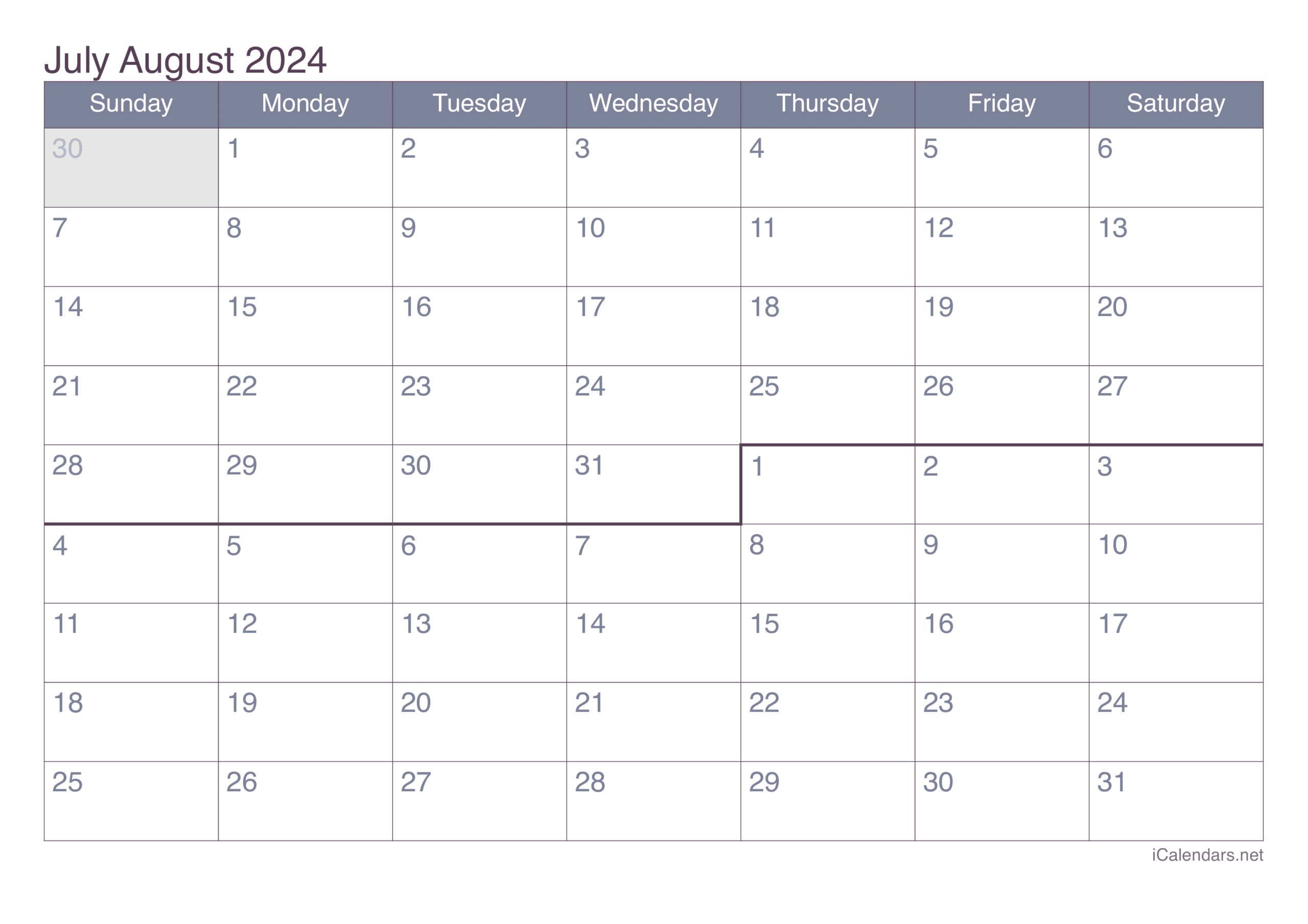 July And August 2024 Printable Calendar in June July August 2024 Calendar