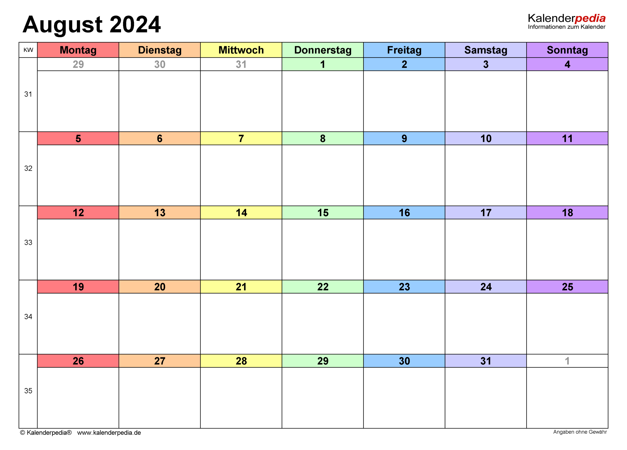 Kalender August 2024 Als Pdf-Vorlagen pertaining to Calender August 2024