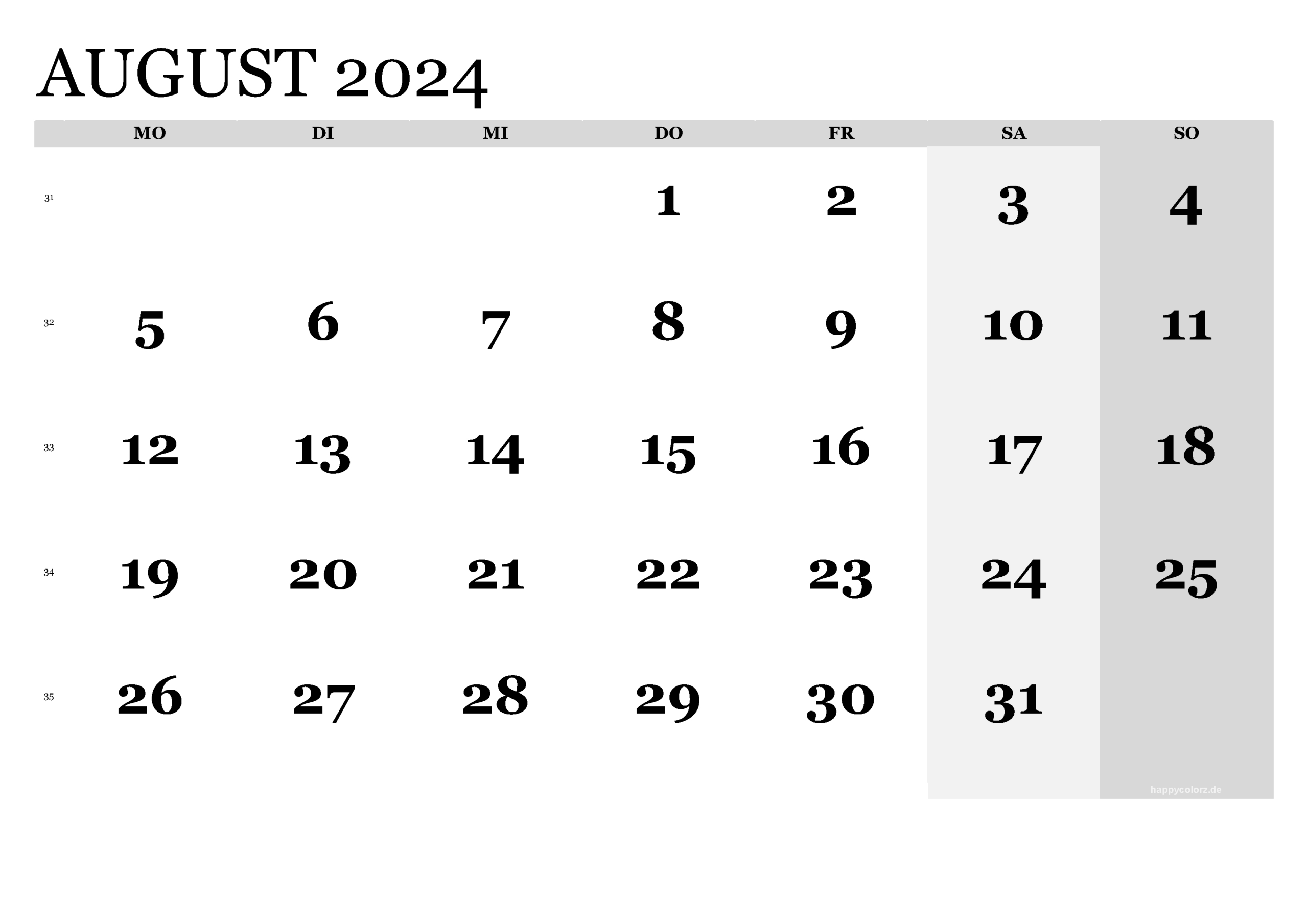 Kalender August 2024 Zum Ausdrucken (Pdf, Xls, Png) with Calender August 2024